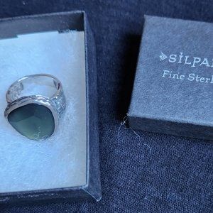 Silpada sterling silver Green Glass ring Size 6